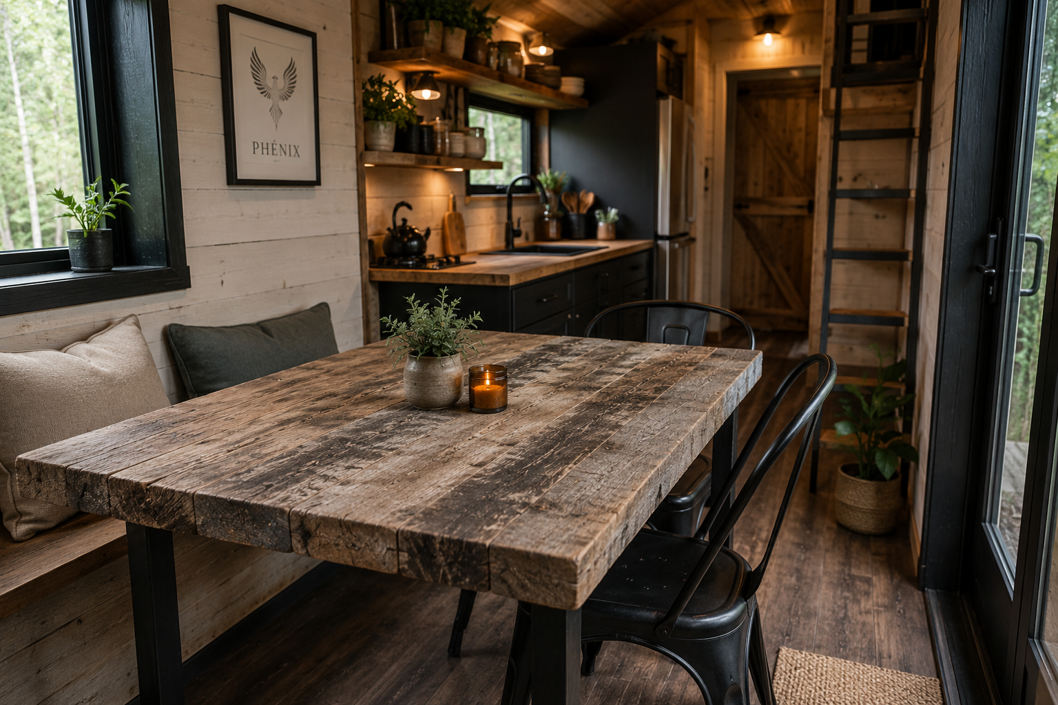 Table fabriquée avec du bois récupéré