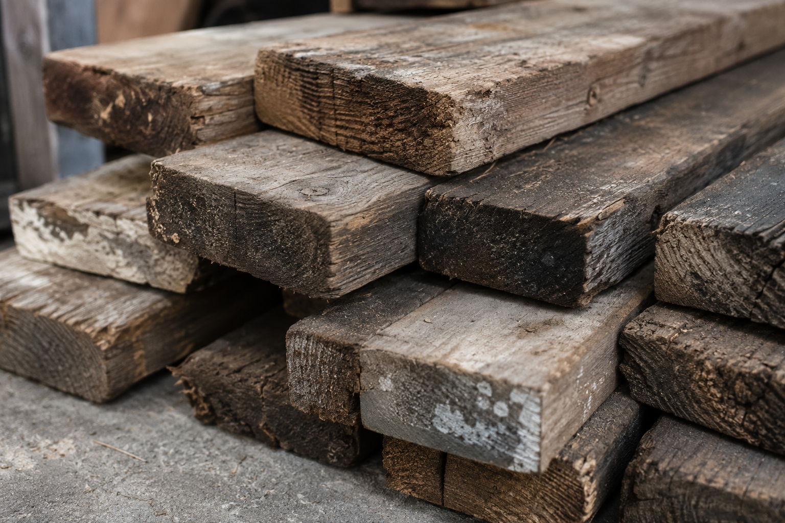 Vieilles poutres de bois récupérées