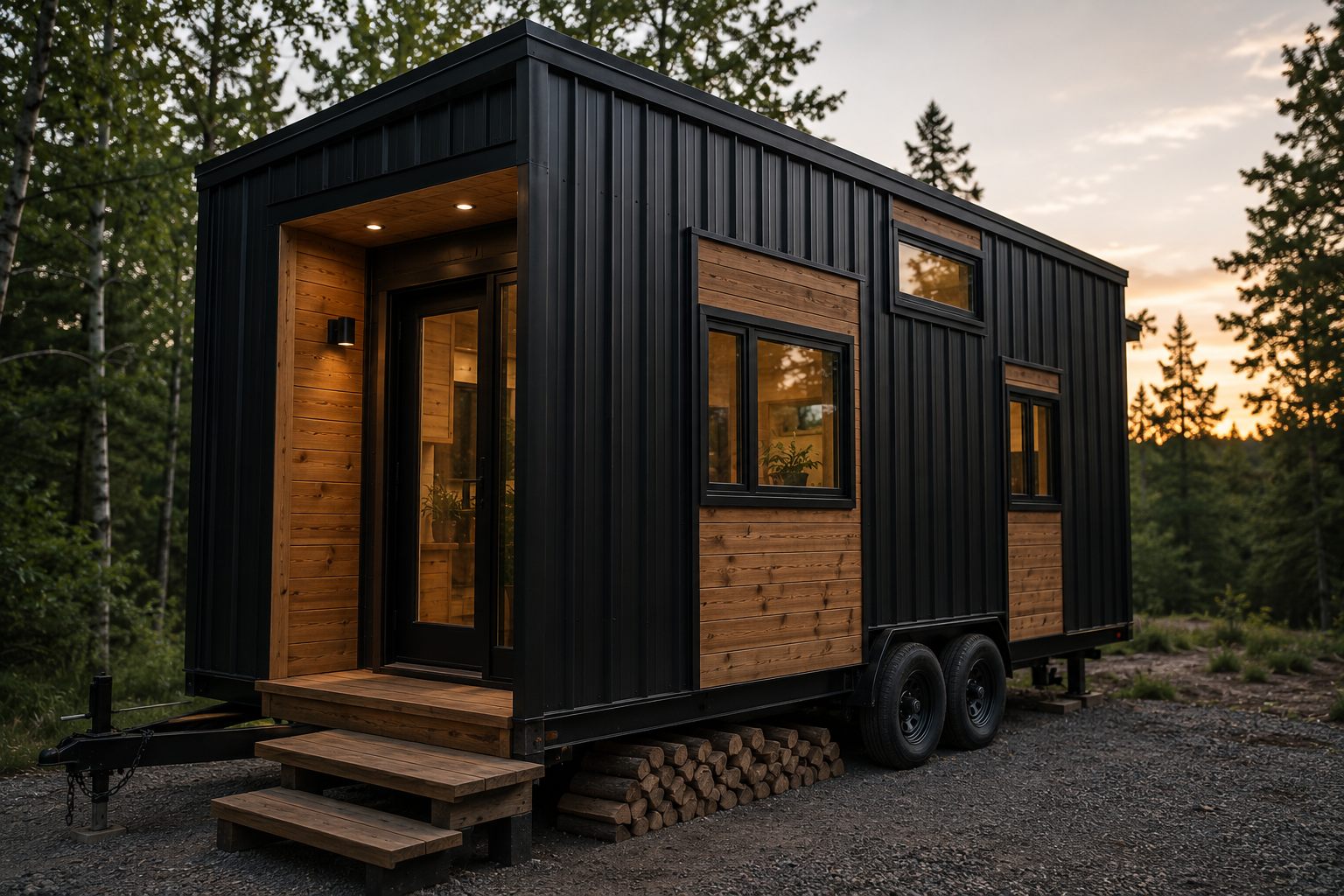 Fenêtre récupérée intégrée à une tiny house