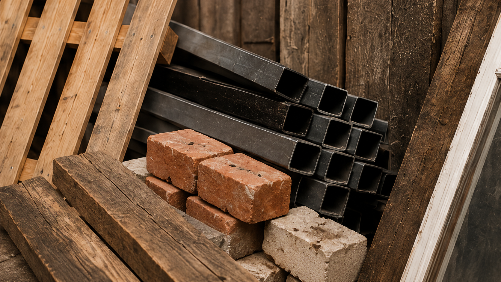 Bois, briques, acier et fenêtre récupérés