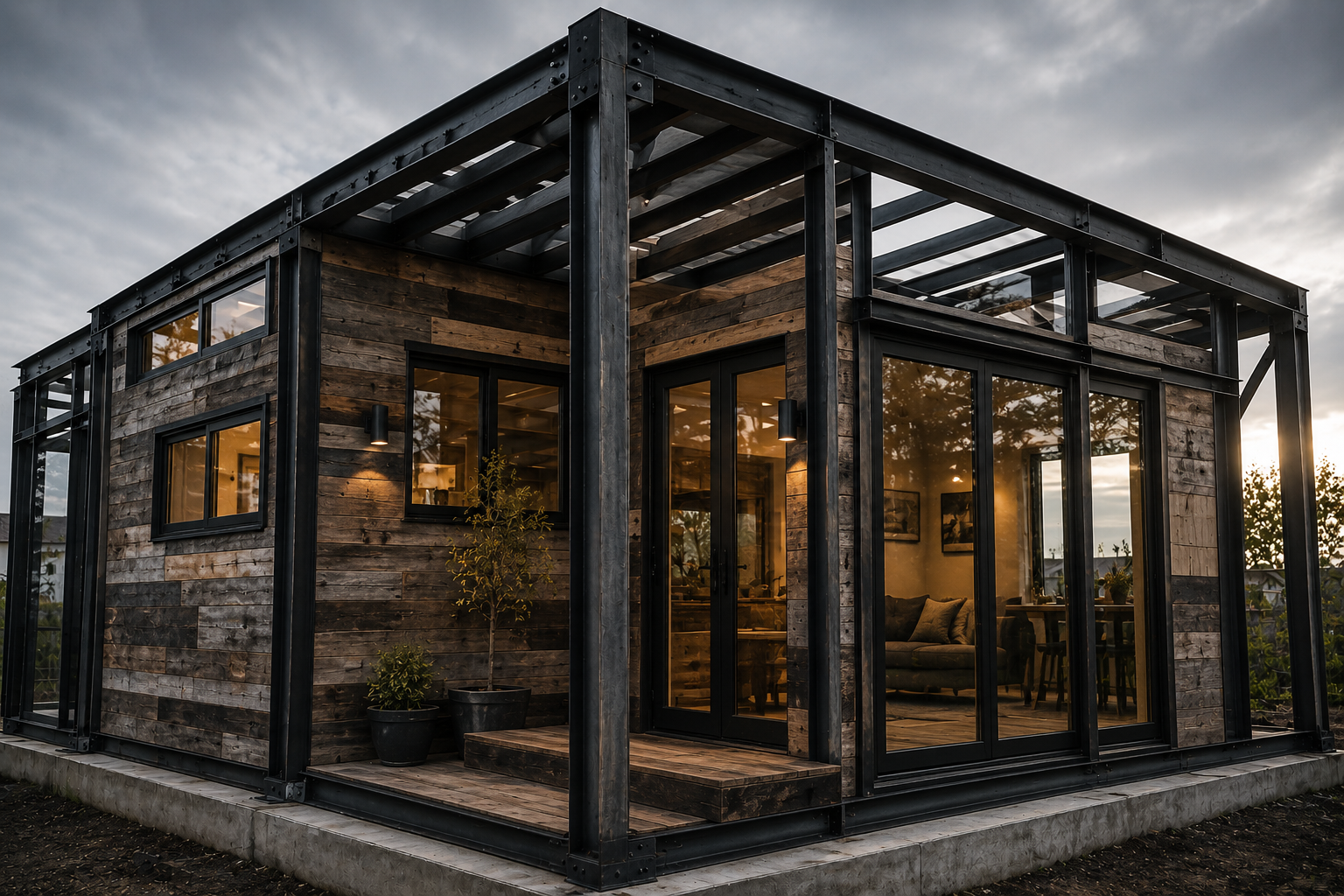 Tiny house Phénix construite avec du métal et du bois récupérés